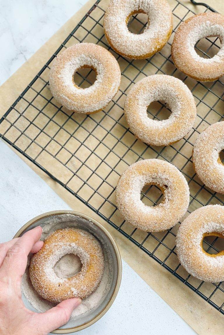 Baked Pumpkin Doughnuts with Cinnamon Sugar