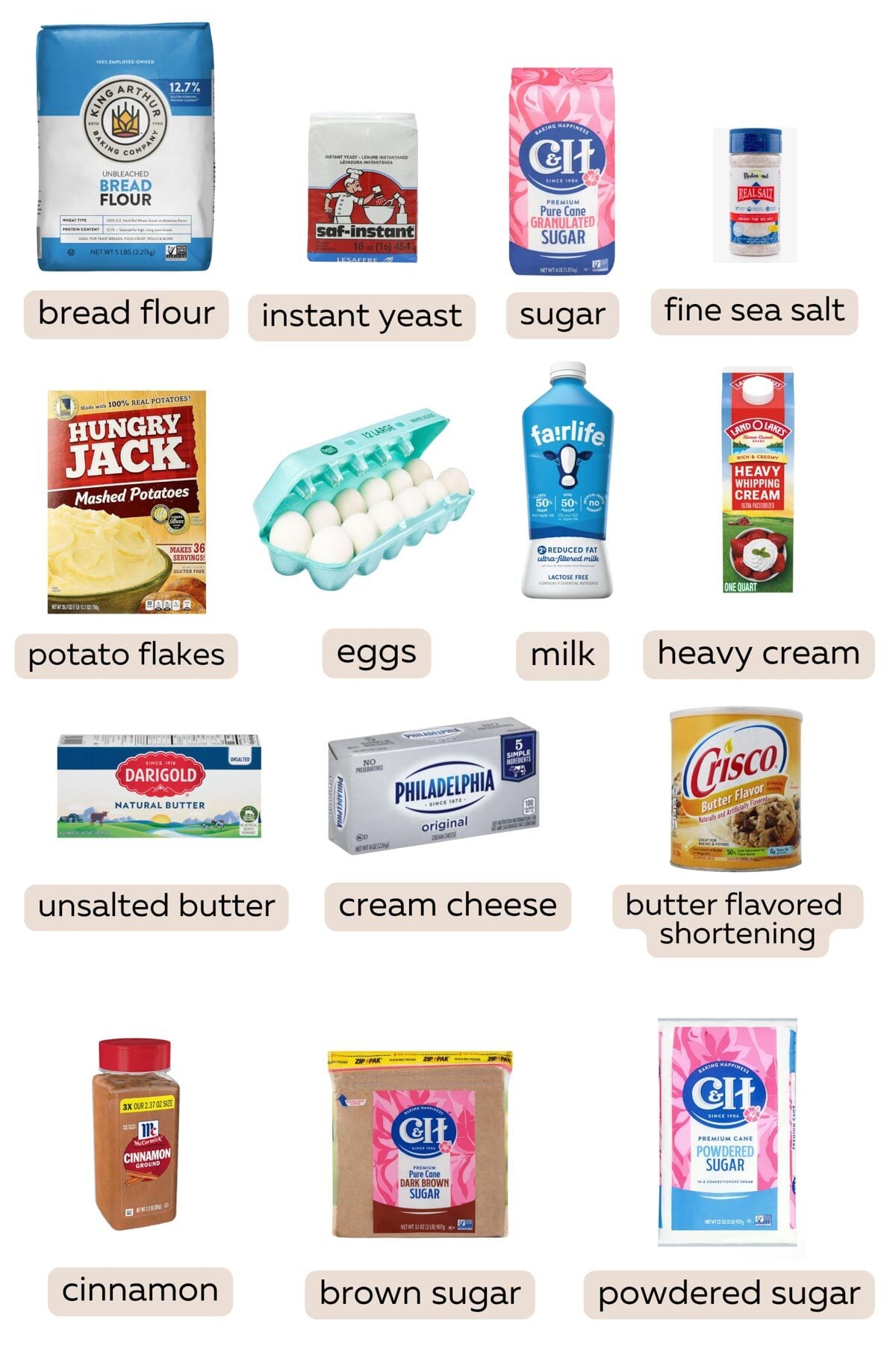 All the ingredients for homemade cinnamon rolls.