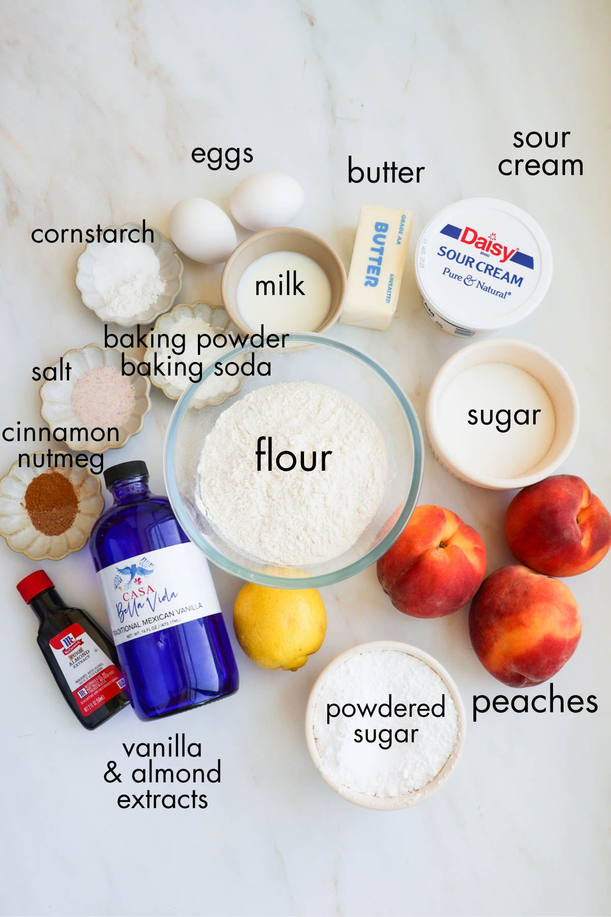 The ingredients for peach bread.