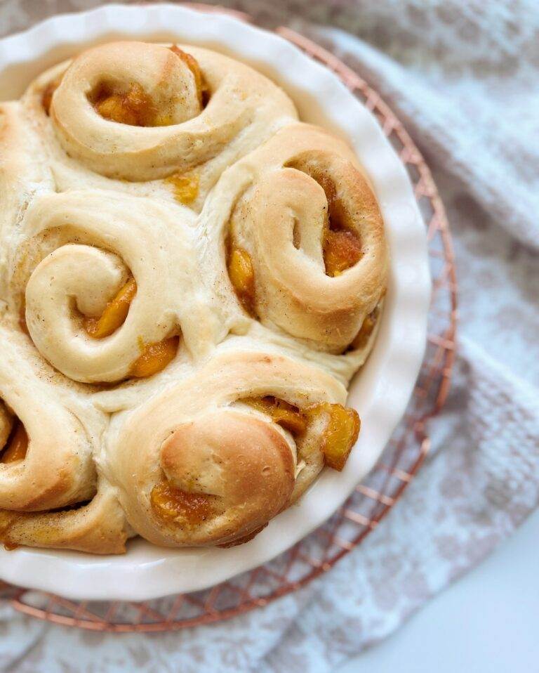 Peaches and Cream Cinnamon Rolls