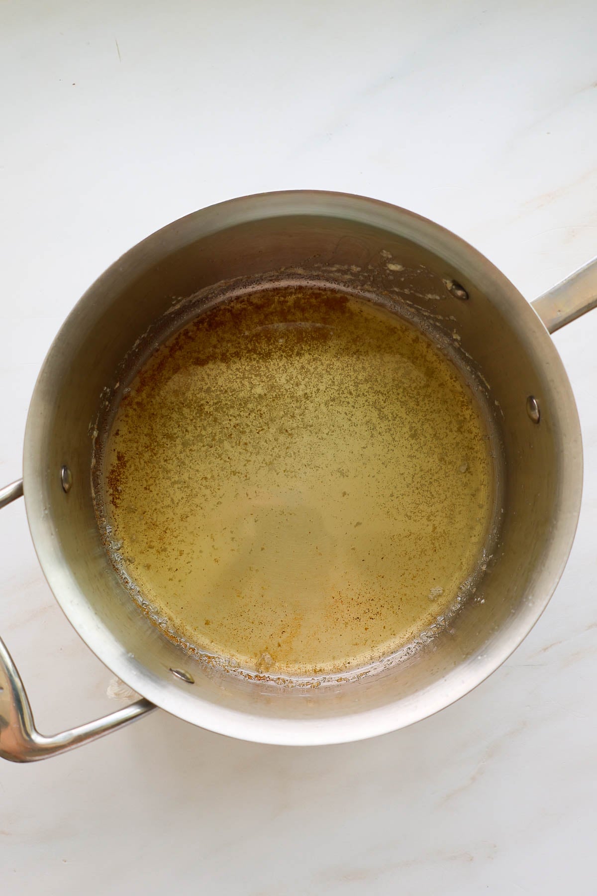 Browned butter in a saucepan.