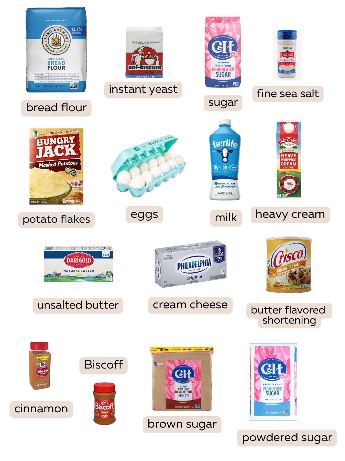 All the ingredients for biscoff cinnamon rolls.