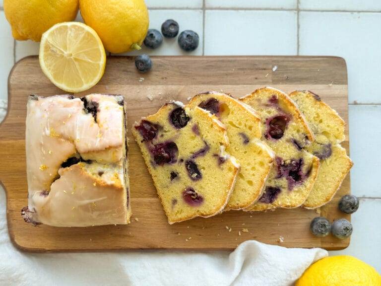 Lemon Blueberry Bread sliced.