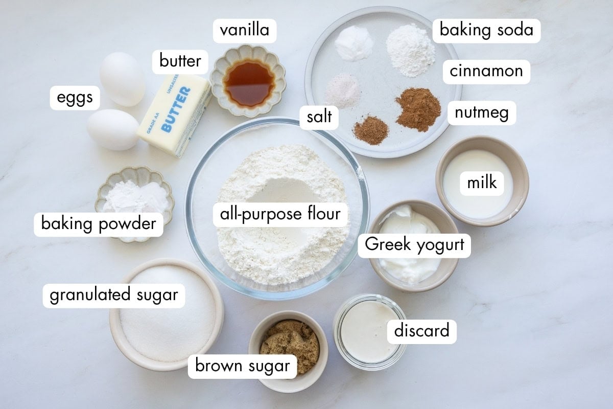 All the ingredients for sourdough coffee cake muffins.